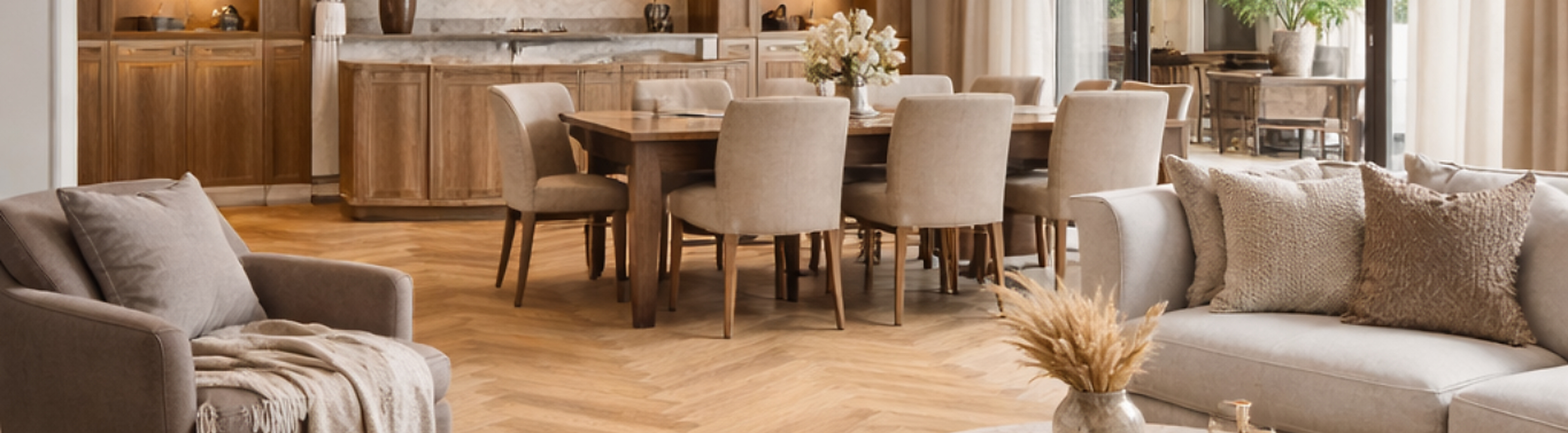 Dettaglio di parquet in legno naturale con finiture premium.
